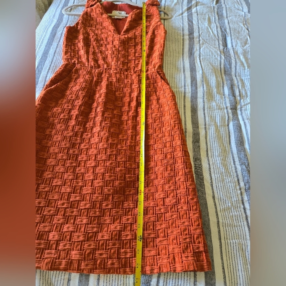 Anthropologie Tabitha Basketweave Textured Lined Pockets Dress 4 Quilted Rust - Picture 14 of 16